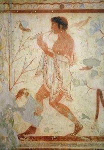 Musician Playing a Double Flute, from the Tomb of the Triclinium, c.470 BC